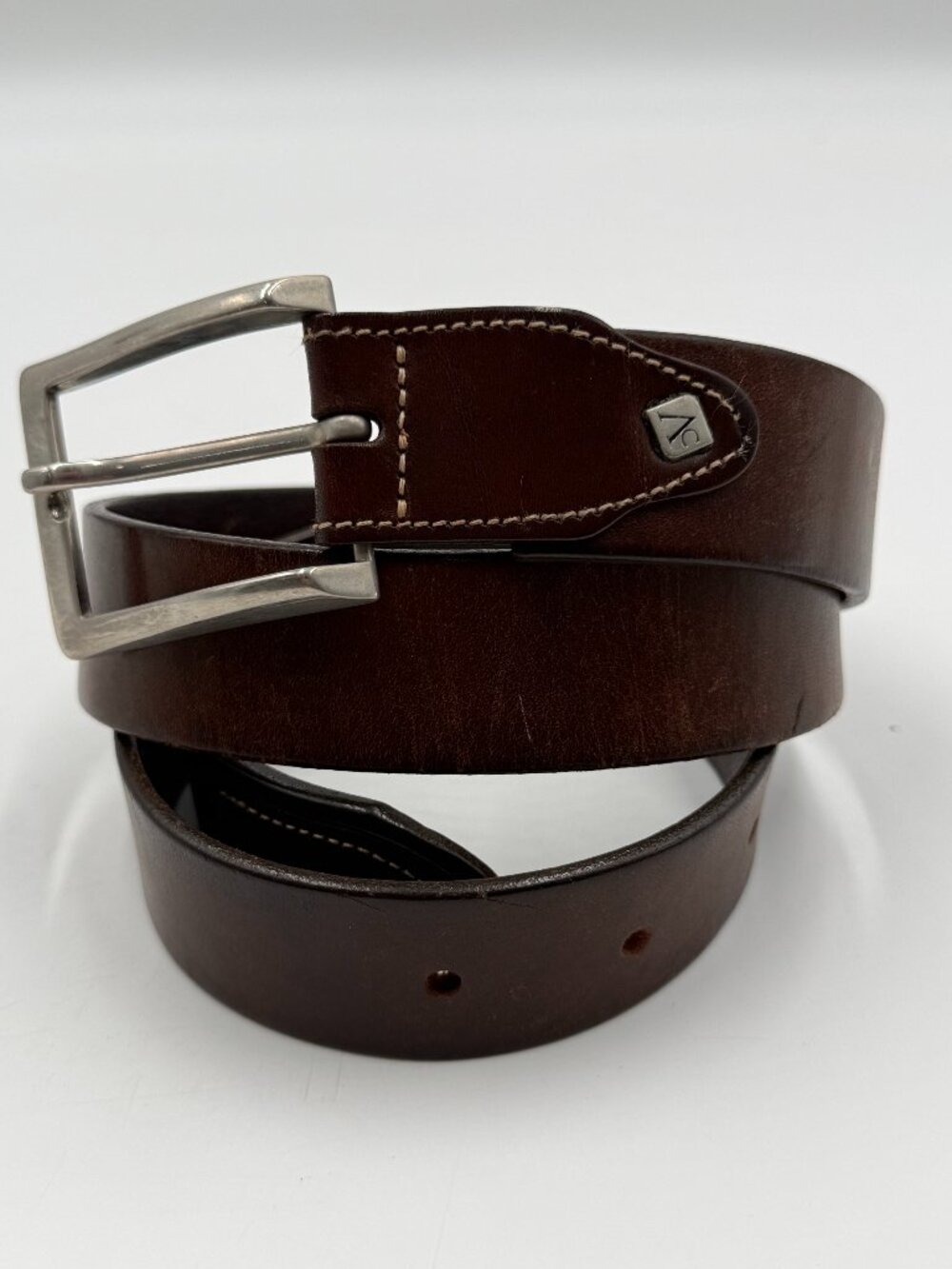 Arturo Calle Italian Leather Belt Size 40 Brown Silver Buckle 1.25" Wide Scuffs